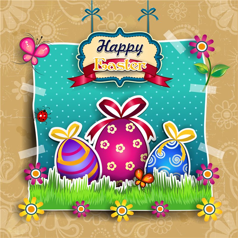 cartão de saudação Imagem alegre e colorida com ovos de chocolate