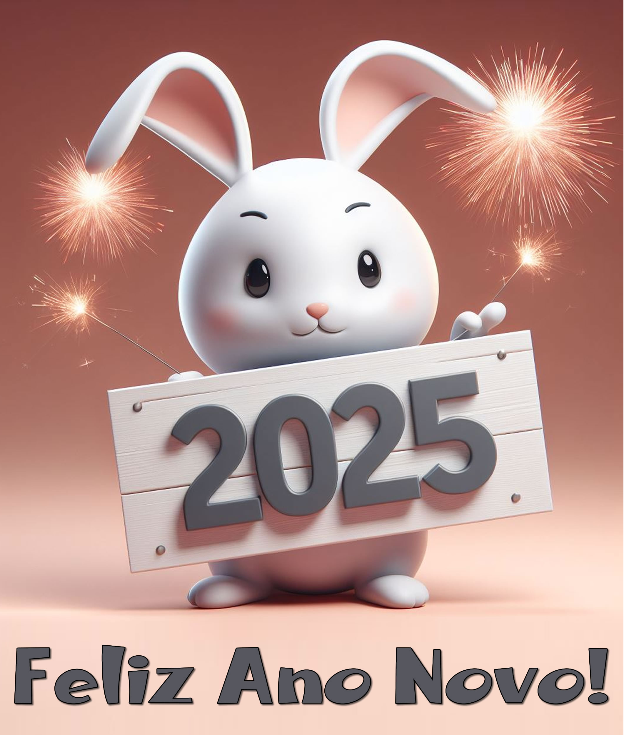 Clipart Feliz Ano Novo 2024 com coelho sorridente bonito.