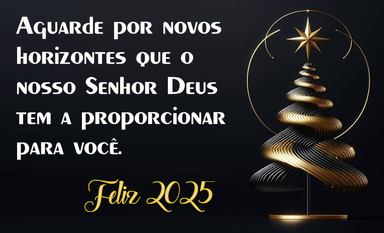 imagem com árvore de Natal estilizada dourada e feliz ano novo 2025 text