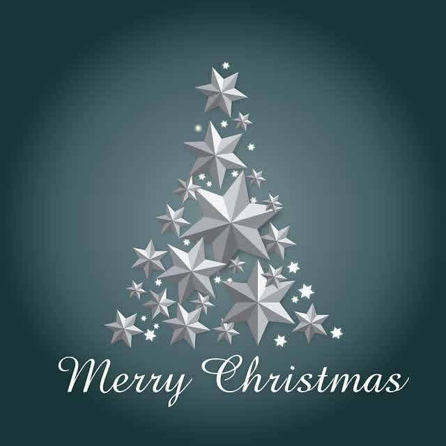 Imagem com o texto Feliz Natal com árvore feita com selas, adequada para saudações corporativas, séria mas bonita